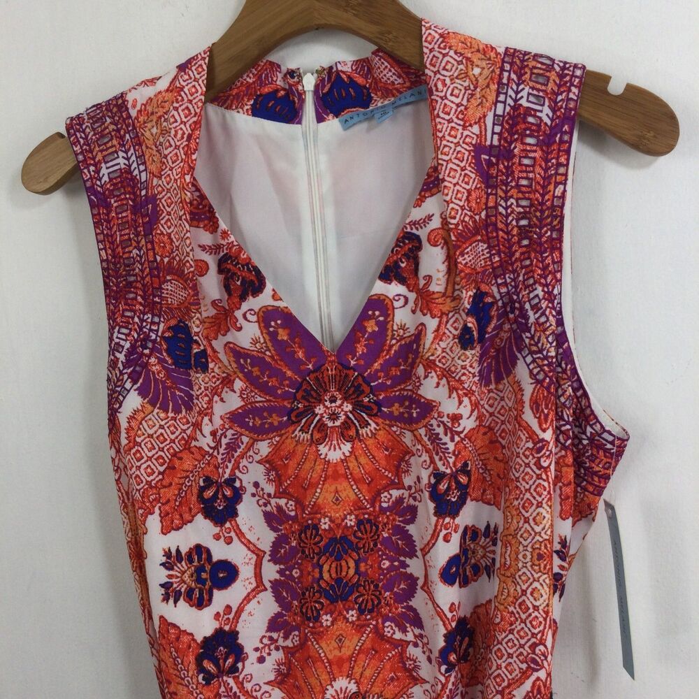 Antonio Melani Elaine Floral Paisley Belted Shift Dress Cayenne/Orchid Sz 10 NWT - Picture 2 of 12